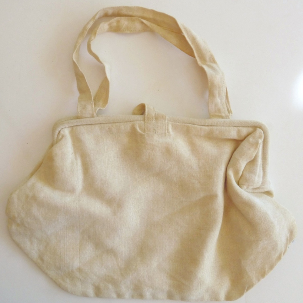 Embroidered Handbag Purse Linen Vintage View 2